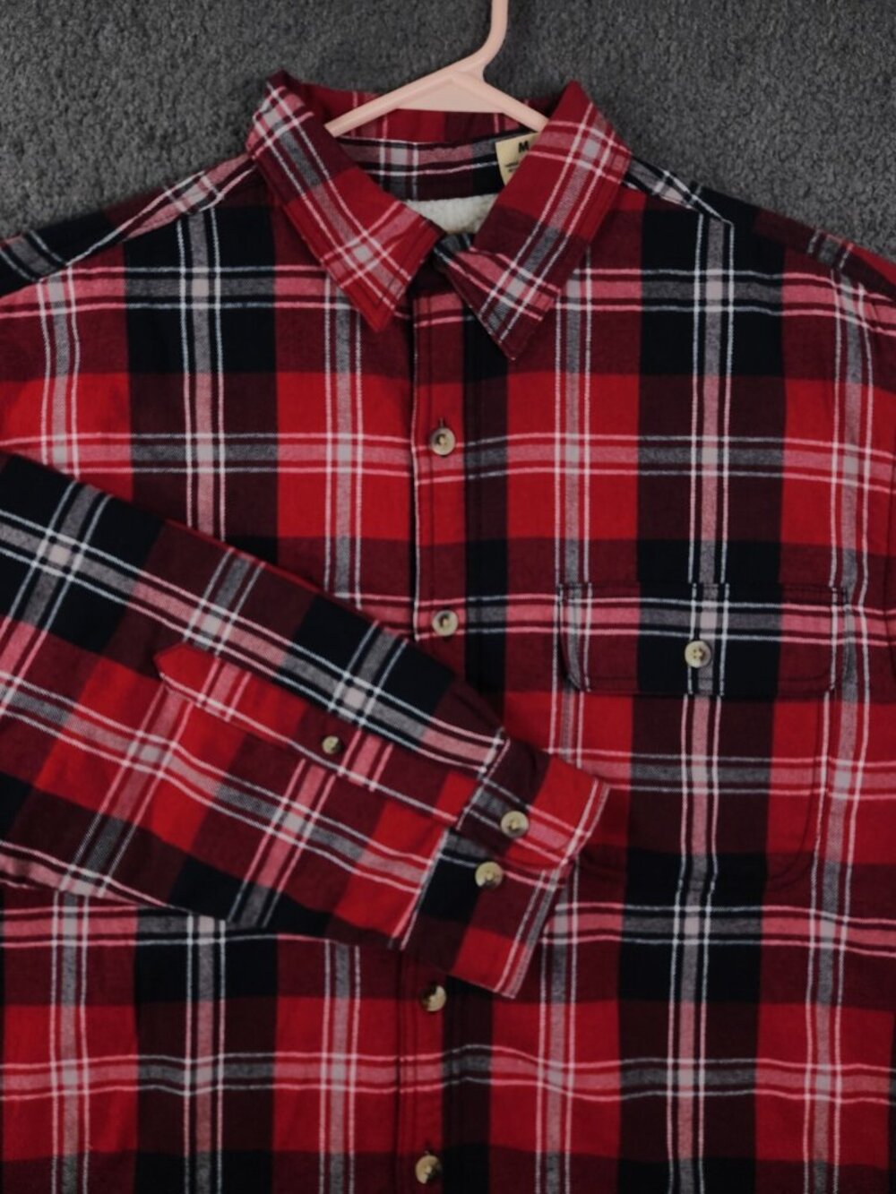 Red Head Heavy Flannel Jacket Cotton Shell Polyester Lining Red Plaid Men Medium